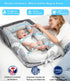 0-12 Baby Lounger, Portable Foldable Travel Lounger for Newborn Month, Washable Lightweight Infant Nest with Canopy