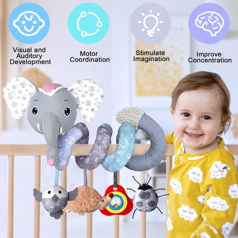 Musical Car Seat Toys for Newborns, Stroller Toys with Rattles & Teether for 0-6 Months Infants