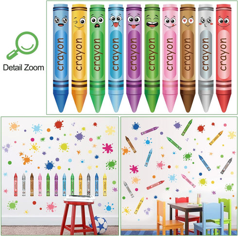 10 Sheets Creative Colorful Crayons Wall Decals Watercolor Ink Splash Dots Pens Wall Stickers DIY Removable Peel
