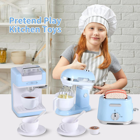Ehome Play Kitchen Toys, Kids Kitchen Accessories Toy Set with Coffee Maker, Mixer, Toaster for Ages 4-8 Girls