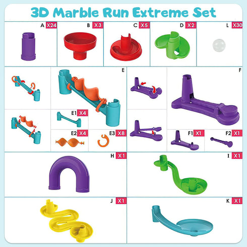 Marble Run for Kids Ages 4-8 - DIY Educational Playset, Track Pipe Building Blocks with Glass Marbles