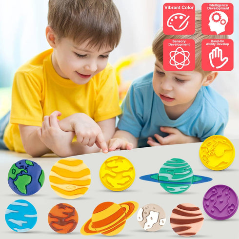 VConejo Color Dough Sets for Kids Ages 2-4 - Planets Theme Tool Set for Ages 4-8, 14 Piece Accessories