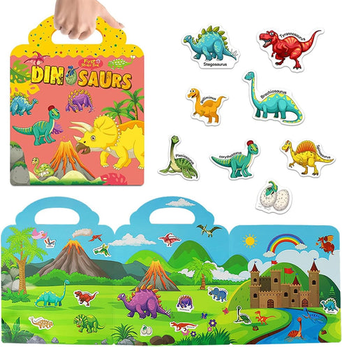 Reusable Sticker Books for Kids, Travel Dinosaur Sticker Books for 3-5 Year Olds, Educational Gifts for Boys & Girls