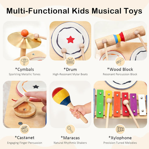 9-in-1 Set, 1-3, WINYGZ Baby Drum Low Noise Montessori Musical Instruments for Toddlers Safe & Durable Wooden Music
