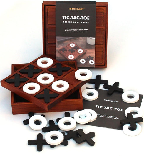 Iron & Glory Tic Tac Toe Game - Wooden Board Game for Adults & Kids, Travel & Decor