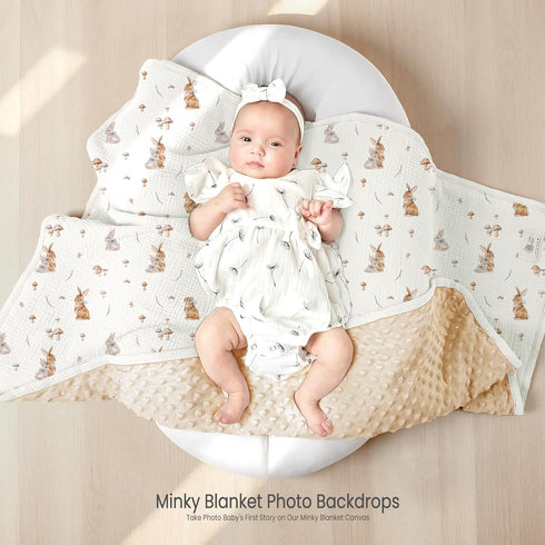 30"x40"(Bunny) lulumoon Baby Blankets for Newborn Unisex: Thermal Minky Dotted Backing with Bunny Print - Muslin