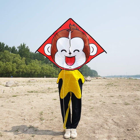 Besra Cute Monkey Kite, Single Line Easy to Fly Animal Nylon Diamond Kite with Handle & Strings for Kids and Adults