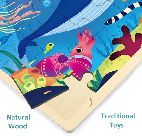 24 Piece Puzzles for Kids Ages 3-5, Unique Shape Ocean Animal Wooden Jigsaw Puzzle with Storage Tray