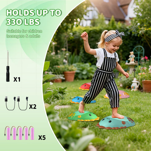 5Pcs 5 3+ Toys Stepping Stones for Kids Toddler: Upgraded Light up & Music Non-Slip Sensory Balance Toys