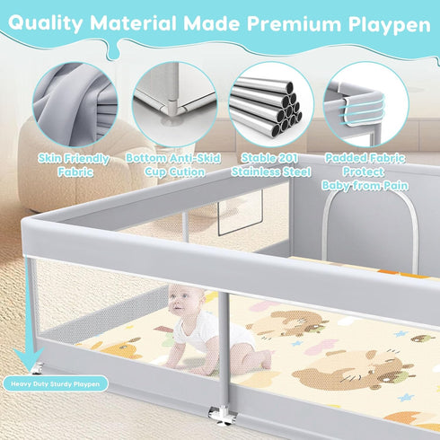 50 50 27 inches Fshibila Baby Playpen with Mat, Baby Playard for Toddlers, Sturdy Safety Play Yard with Soft Breathable