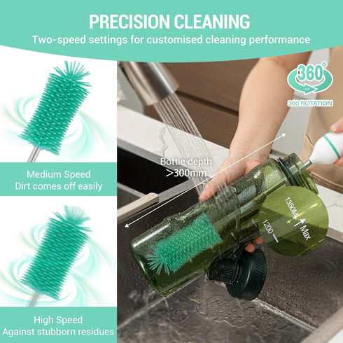 Benifi Set, Travelling Electric Bottle Brush Cleaner, Baby Bottle Brush Fully Water -Proof Bottle Brush, Long Handle