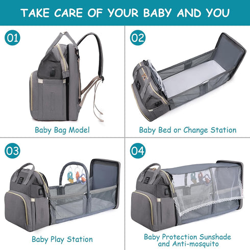 Backpack, Diaper Bag Multifunctional Baby Diaper Bag, Diaper Changing Station for Boys Girls, Large Capacity Travel