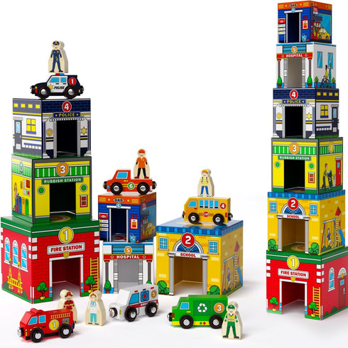 Atoylink Toddler Sorting and Stacking Toys with Magnetic Wooden Cars & Community