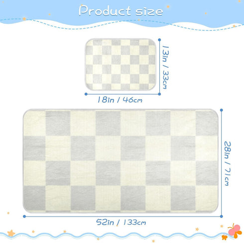 SyXIOP 28" 52" Gray Beige Checker Plaid Cooling Baby Waterproof Crib Mattress Cover x Absorbent Padded Crib for Kids