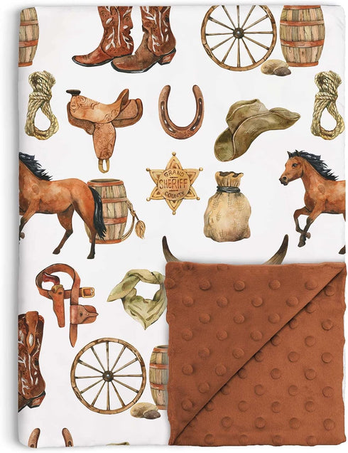 Buerhanerry Western Cowboy Baby Blanket for Boys, Horse Theme Toddler Soft Minky Blanket