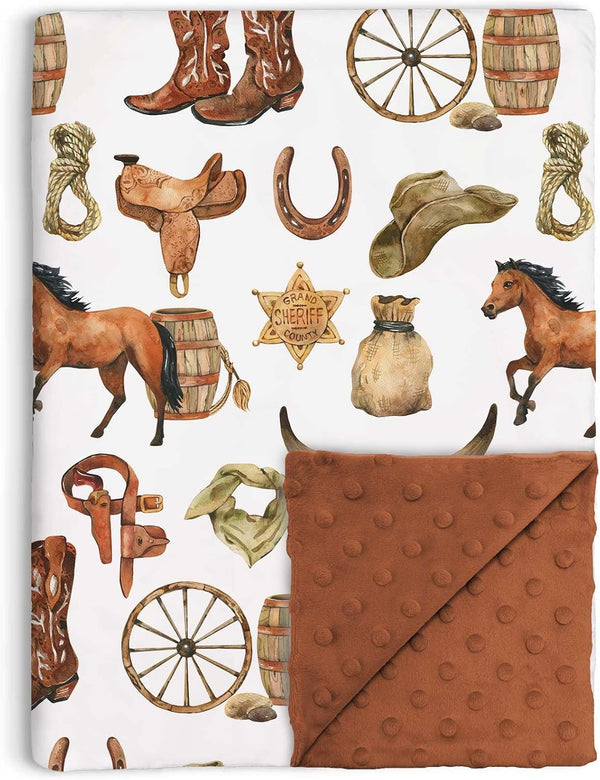 Buerhanerry Western Cowboy Baby Blanket for Boys, Horse Theme Toddler Soft Minky Blanket