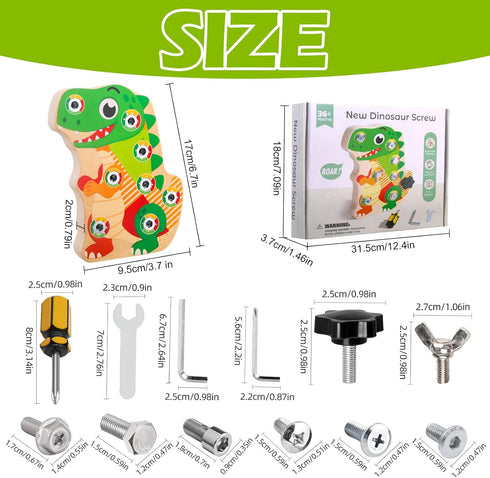 8 2 3 4 5, Liangding Montessori Screw Board Toy Dinosaur for Kids, Wooden Fine Motor Skills Busy Board with Screws