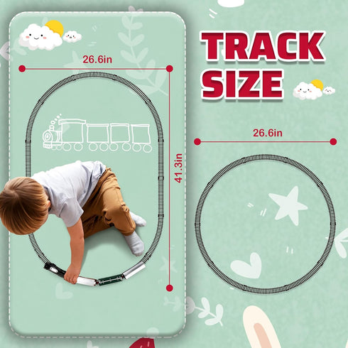 Set deAO Christmas Train Toys for Kids, Toy Train Track Locomotive Engine Battery Powered Railway Kits with Road Signs
