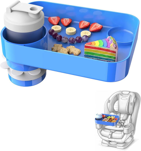 Car Seat Snack Tray for Kids, Mess-Free Square Travel Tray Cup Holder