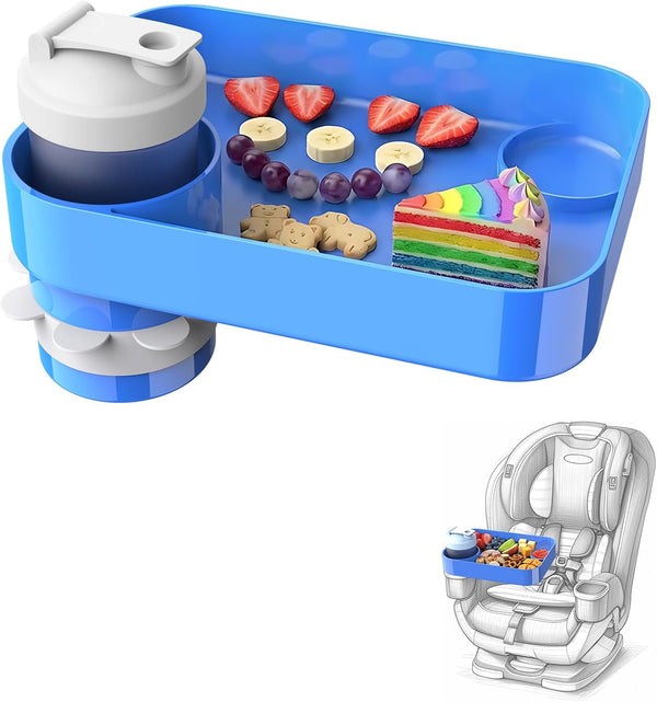 Car Seat Snack Tray for Kids, Mess-Free Square Travel Tray Cup Holder