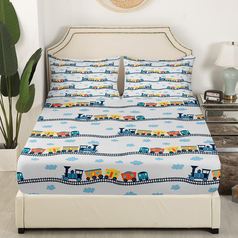 Set Set 1 Erosebridal Train Sheets Navy Locomotive Train Sheet Twin,Cartoon Steam Engine Bed Sheets for Kids Toddler