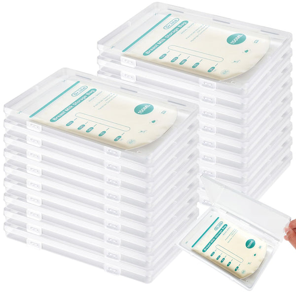 Pinsit 20PCS Clear Flat Breast Milk Freezer Storage Organizer, Breast Milk Storage Bags