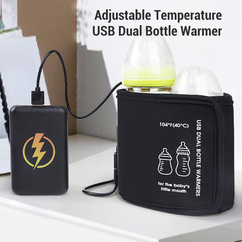 Sunisfa 47.3x12.1cm USB Dual Bottle Warmer, Portable Baby Bottle Warmer USB Milk Heat Keeper for Car, Constant