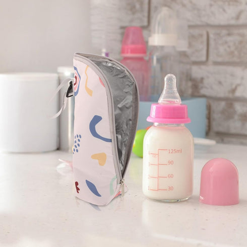 HAKIDZEL Bottle Insulated Thermal Tote for Infants, Large Capacity Aluminum Cooler Bag with Geometric Beige Print