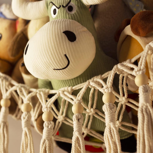 Stuffed Animal Toy Storage Hammock with LED Light, Macrame Jumbo Doll Corner Organizer for Kids Baby Nursery Decor