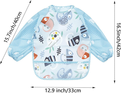 (3 Pack 6-36 PandaEar Long Sleeve Bibs| Waterproof Full Sleeve Bib for Baby Infant Toddler Months