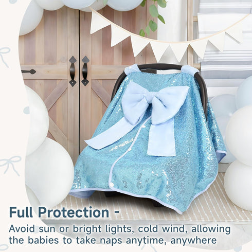 Baby Carseat Canopy Cover with Bow for Girls Boys with Bow Stroller and Cart Cover Carseat Nursing Cover Newborn Gift