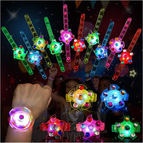 SCIONE 24 Pack LED Light Up Fidget Spinner Bracelets, Glow in The