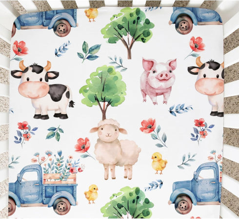 Farm Animal Baby Crib Sheets for Standard Crib, Neutral Fitted Sheet Set, 28''×52''