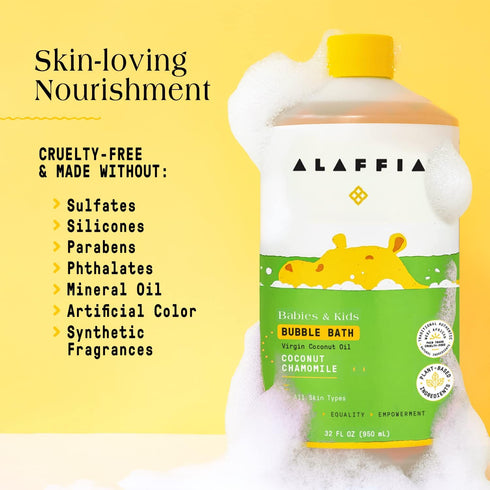 Alaffia Babies and Kids Bubble Bath, Gentle Cleansing & Calming Bubbles, Plant Based Formula, Vegan, Coconut Chamomile,