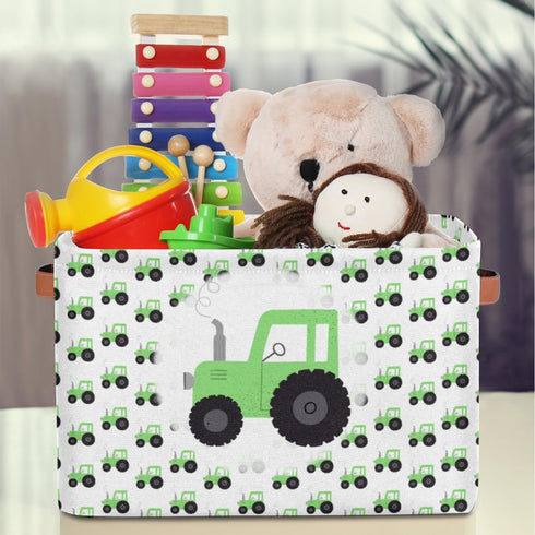 Closet 2 Pack Truck Car Storage Basket, Green Tractor Foldable Storage Bin with Handle Fabric Rectangular Storage Box