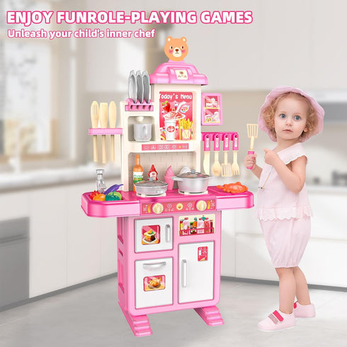 Set 3-8 Play Kitchen for Girls and Boys - Realistic Toy Kitchen with Lights, Sounds, and Water Circulation for Ages