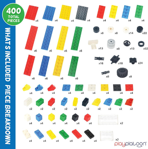 Play Platoon 400 Piece Wheels and Axles Sets, Building Bricks Car Parts and Pieces Kit