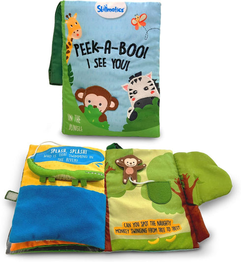 Skillmatics Peek-A-Boo Jungle Book, Soft Cloth Book for Baby, Infant & Toddler Toys with Crinkle Pages