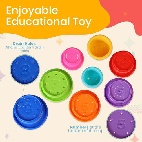 Educational Stacking Cups Baby Toy Set, 8-Pc Stackable Cups with Number Rainbow Nesting for Babies 6-12 Months