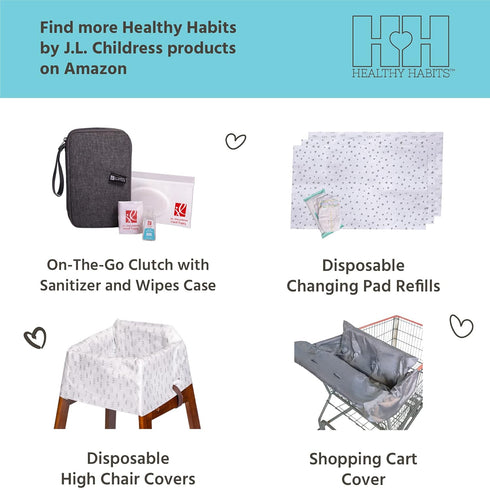 3 J.L. Childress Healthy Habits Portable Changing Pad Bundle for Babies - Wipeable Diaper Changing Mat for Travel +