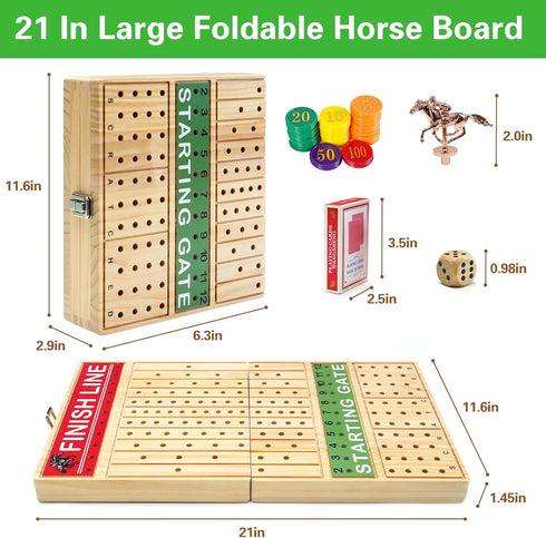 21 inches 11 60 2 1 Pack FUNNYB&G Horse Race Board Game Foldable Large Horse Racing Game for Adults with Metal Horses