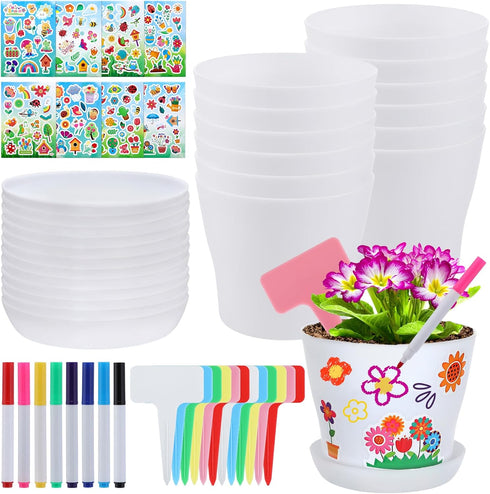 Cosweet 24 Set Paintable Flower Pot Craft Kit - with Watercolor Pens,