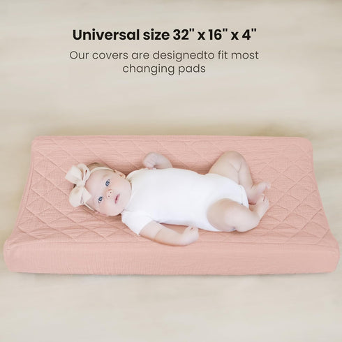 2 Pack, Konssy Waterproof Muslin Changing Pad Cover Quilted Cotton Fitted Diaper Chang Table Cover, Soft Changing Pad