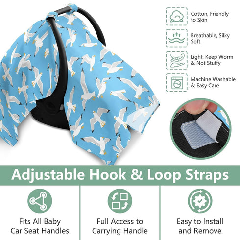 DOMIKING Sky Blue Seagulls Print Baby Car Seat Cover Breathable Infant Car Seat Cover for Babies Lightweight Carseat