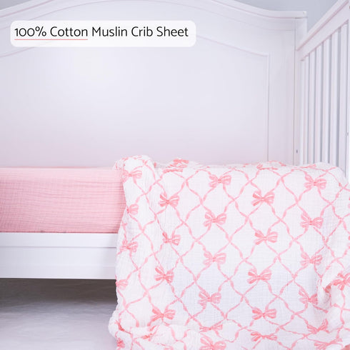 2 Pack, 100% Cozy 52"x28" LollyBanks Muslin Crib Sheets Soft and Breathable Cotton Crib Fitted Sheets for Girls