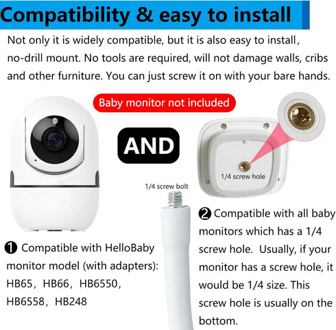 YOUNGLINK 360Adjustable, Crib Baby Monitor Mount Clip Baby Camera Mount for HelloBaby Hello Baby Motorola ANMEATE Nanit