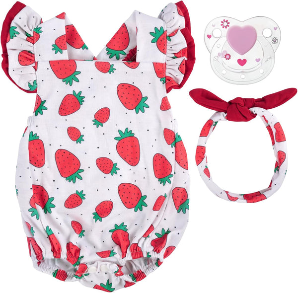 BABESIDE Reborn Baby Doll Clothes for 20-22 Inch Dolls, Strawberries Baby Doll Outfits with Pacifier