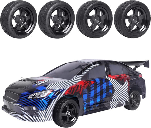 12mm Hex Wheel Rims & Rubber Tires with Foam Inserts for RC 1/10 On-Road Touring Car, Set of 4