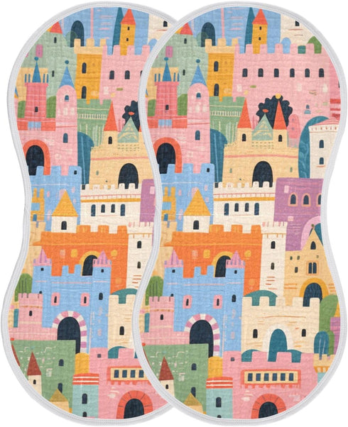 tplaotee 22x11in Cute Cartoon Castle Color Cotton Burp Cloths Muslin Soft and Absorbent? Baby Cloth for Unisex