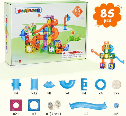 85Pcs 5 6 7+ MAGBLOCK Marble Run Magnetic Tiles Toy Building Blocks STEM Educational Child Brain Development Kit Magnet